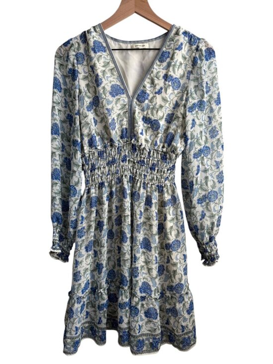 Max Studio Dresses & Skirts - Women's MAX STUDIO Stretch White Blue Floral Smocked Waist Dress Size Medium
